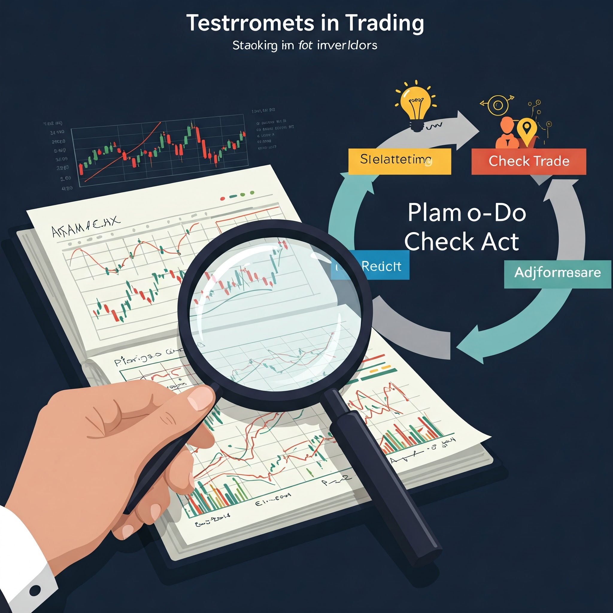 Lupa analizando un diario de trading o gráfico