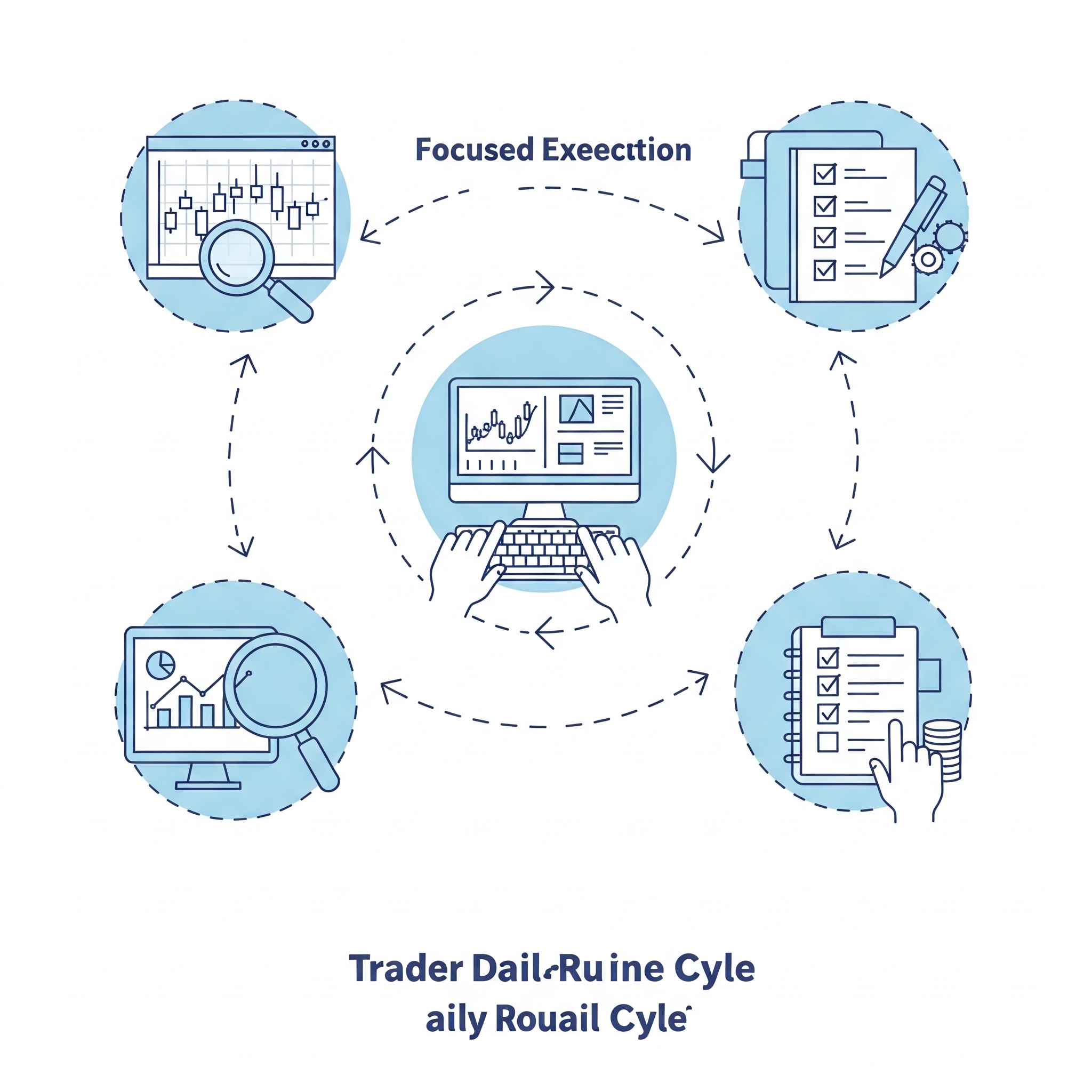 Infografía del ciclo de rutina diaria del trader